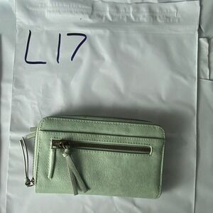 Mint Green Faux Leather Tri Fold Wallet Organizer Card Holder Zip Around
